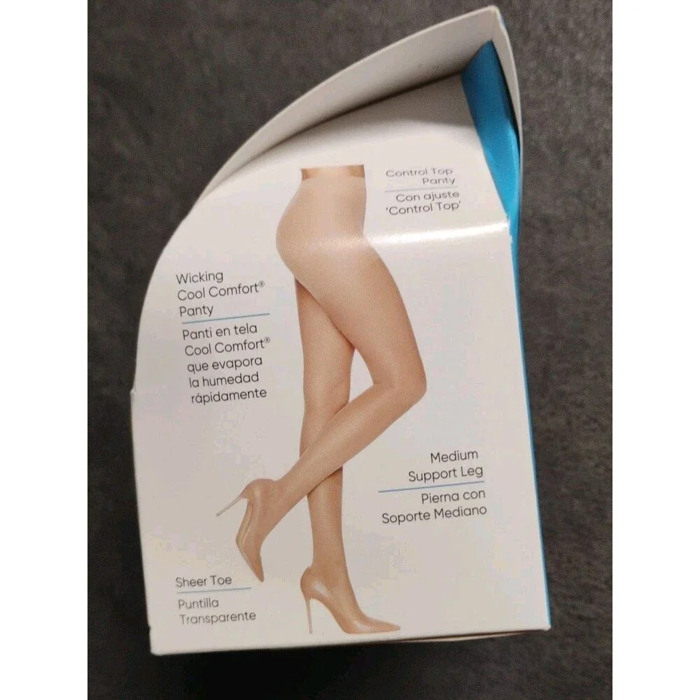L'eggs XL Sheer Energy Q+ Jet Black Control Top Compression Sheer Tights